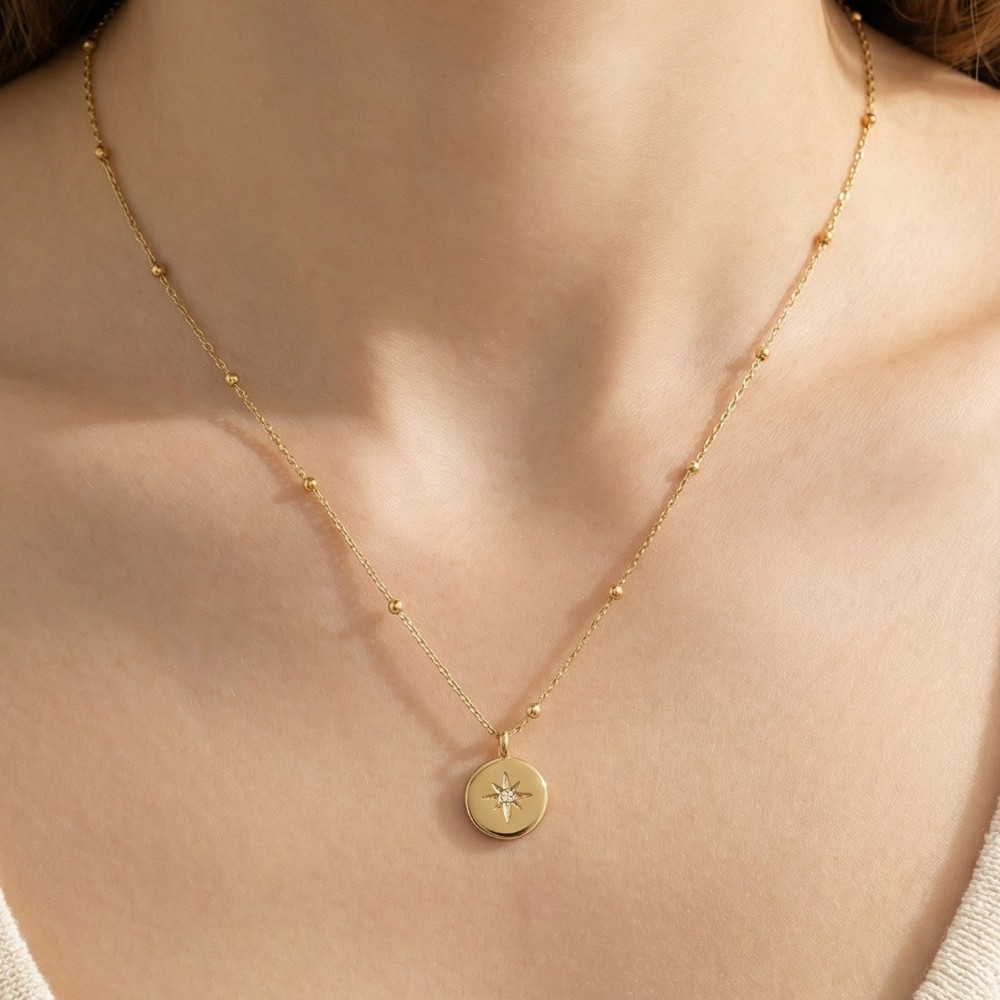 18K Gold Dipped Starburst Locket Pendant Necklace