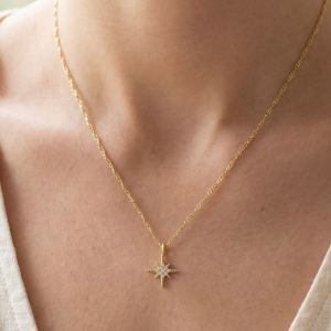 18K Gold Dipped North Star Cz Pendant Necklace