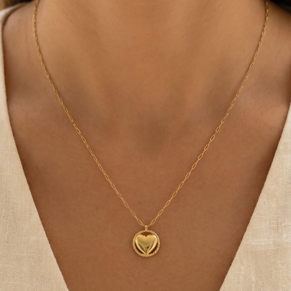 18K Gold Dipped Puffy Heart Pendant Necklace