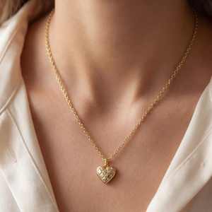 18K Gold Dipped Quilted Heart Pendant Necklace