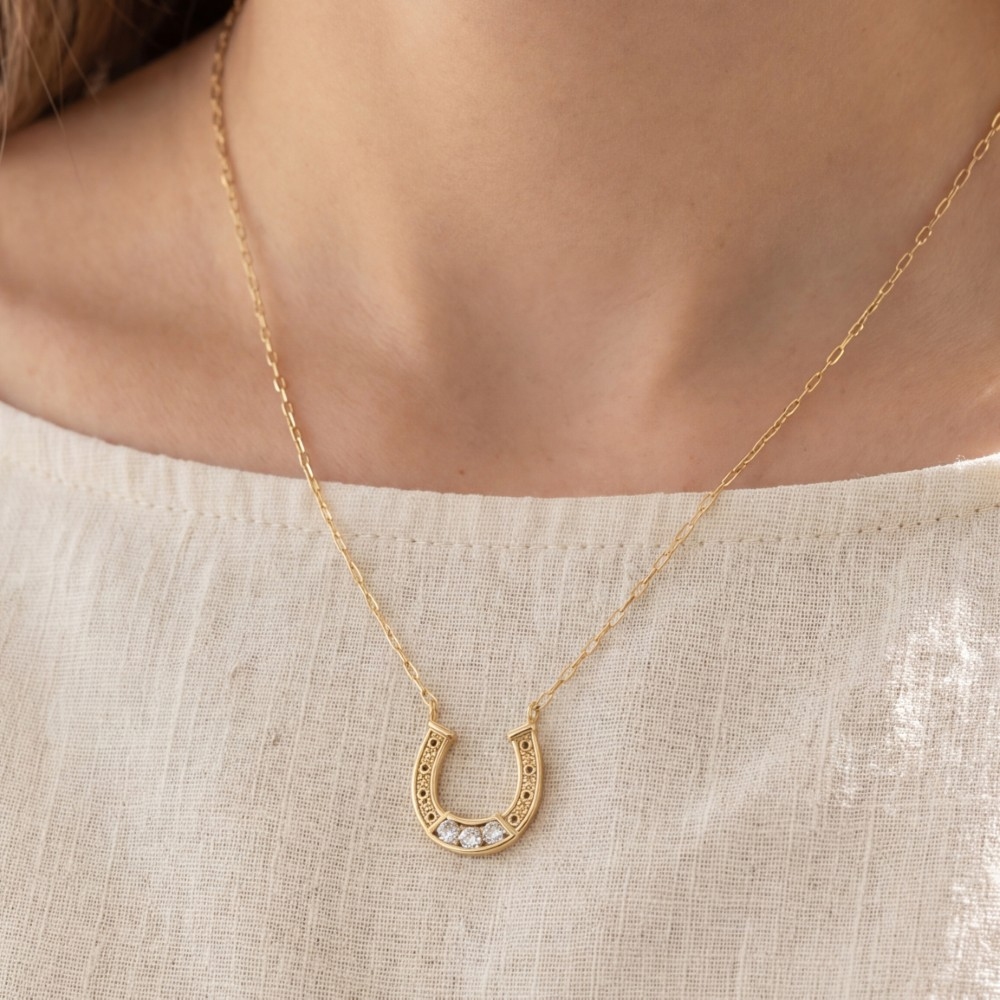 18K Gold Dipped Horseshoe Cz Pendant Necklace