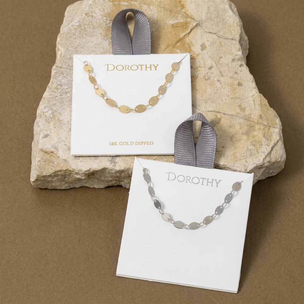 18K Gold Dipped Oval Disc Station Necklace