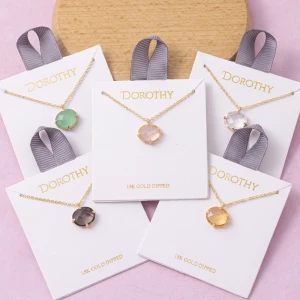 18K Gold Dipped Faceted Stone Pendant Necklace