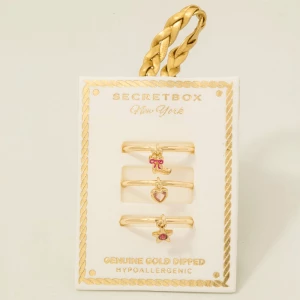 Secret Box Gold Dipped 3Pc Western Dangle Charms Band Rings Set