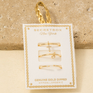 Secret Box Gold Dipped 3Pc Cross Charm Band Rings Set