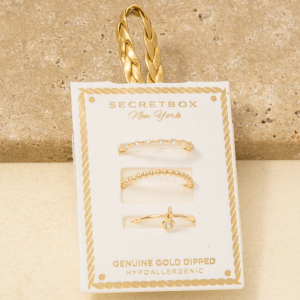 Secret Box Gold Dipped 3Pc Dainty Band Rings Set