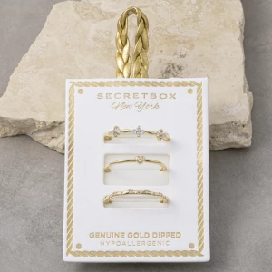 Gold Dipped Cz Heart Stackable Ring Set