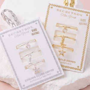 Gold Dipped Charm Boot Star Heart Ring Set