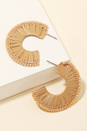 Beaded Edge Raffia Hoop Earrings
