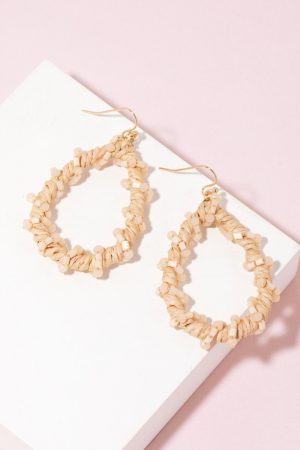 Raffia And Bead Wrap Tear Drop Earrings