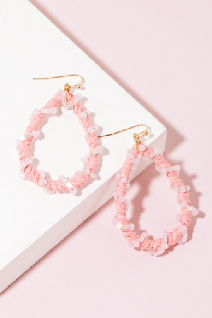 Raffia And Bead Wrap Tear Drop Earrings