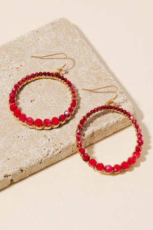 Mini Seed Beads And Faceted Gems Hoop Dangle Earrings