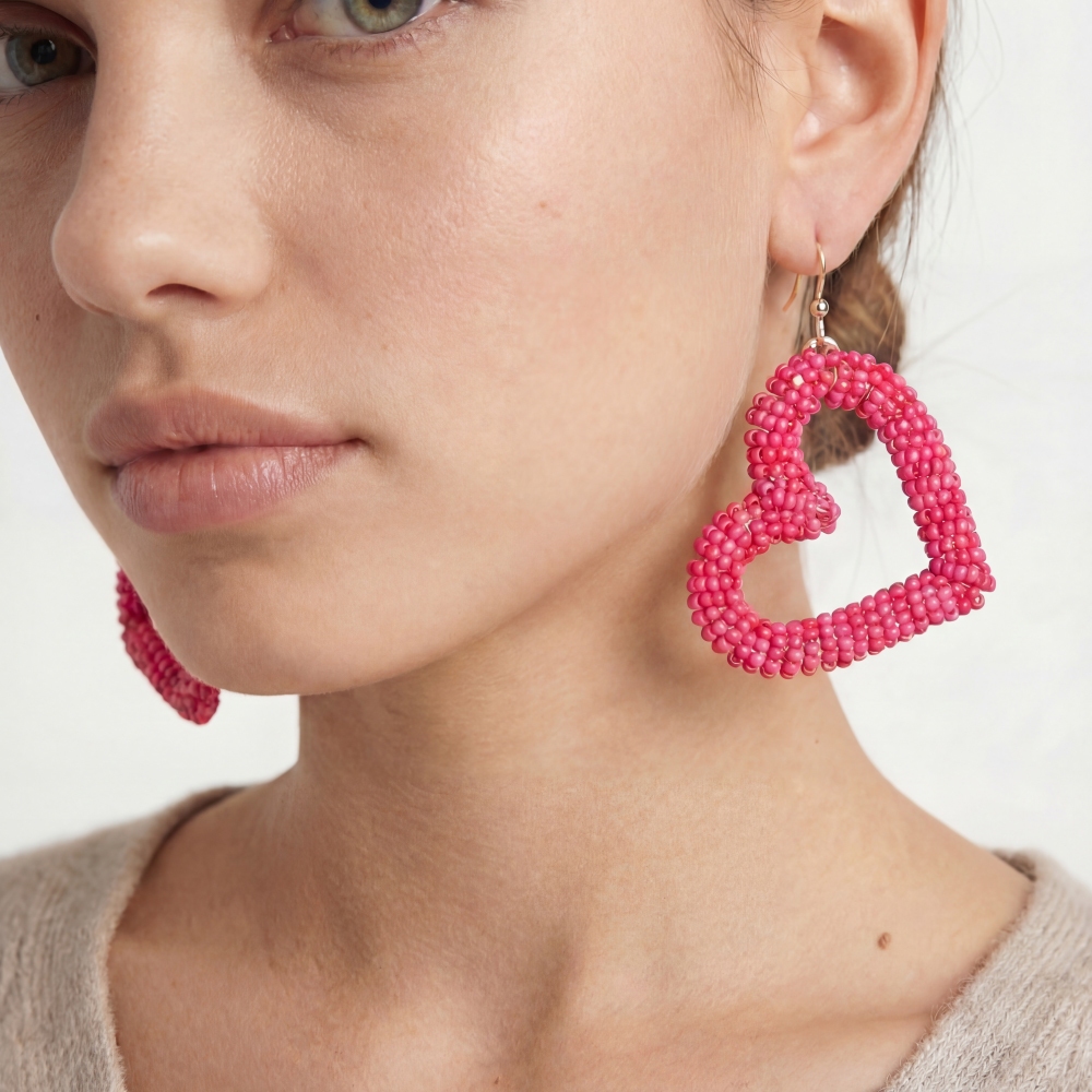 Seed Beaded Heart Dangle Earrings