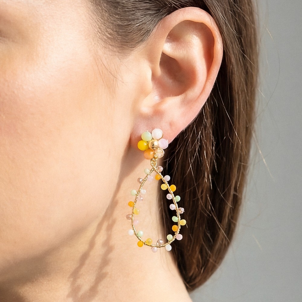 Flower Bead Teardrop Dangle Earrings