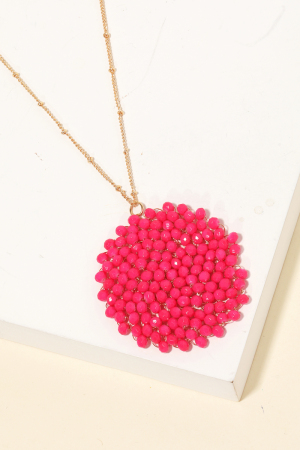 Beaded Circle Disc Pendant Long Necklace