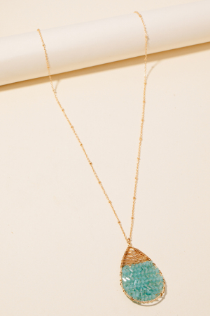 Cluster Faceted Beaded Tear Pendant Long Necklace