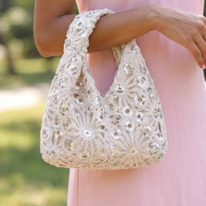 Sequin Lace Knotted Top Handle Bag