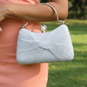 Knotted Glitter Pearl Clasp Top Handle Bag