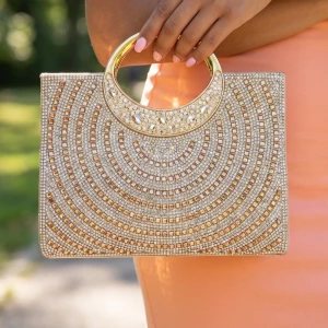 Beaded Mosaic Ring Handle Evening Clutch