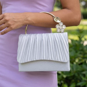 Pleated Satin Flower Top Handle Bag