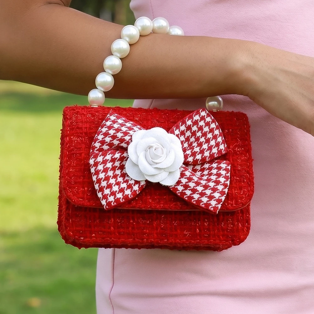 Velvet Bow Tweed Top Handle Bag