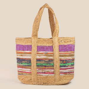 Colorful Stripe Woven Jute Tote Bag