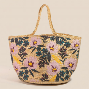 Colorful Floral Pattern Wide Jute Tote Bag