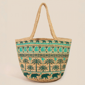 Palm Trees And Monstera Leaf Print Jute Tote Bag