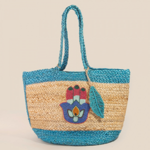 Two Tone Wide Braided Jute Tote Bag