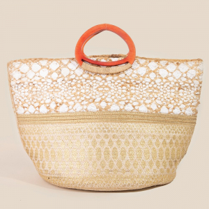 Mixed Spotted Pattern Jute Tote Bag