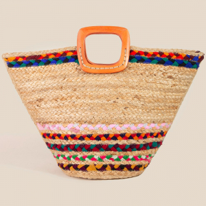 Stripe Accent Jute Tote Bag