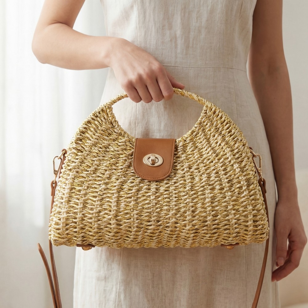 Woven Straw Top Handle Handbag