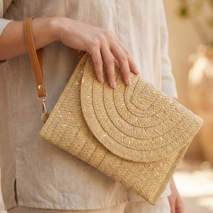 Straw Woven Gold Accents Clutch Bag