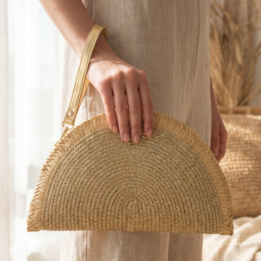 Two Tone Half Moon Clutch Bag