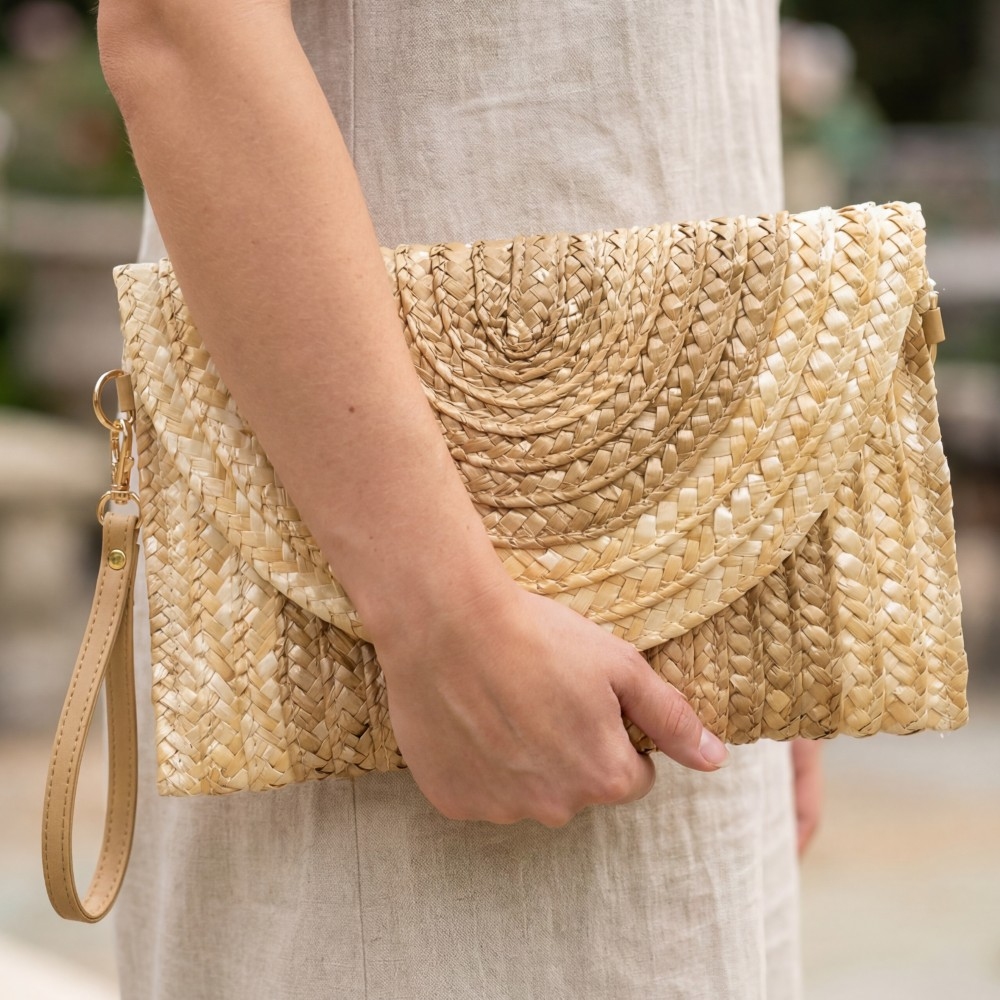 Three Tone Straw Clutch Bag