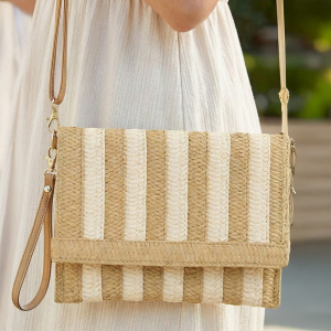 Two Tone Striped Straw Clutch Bag