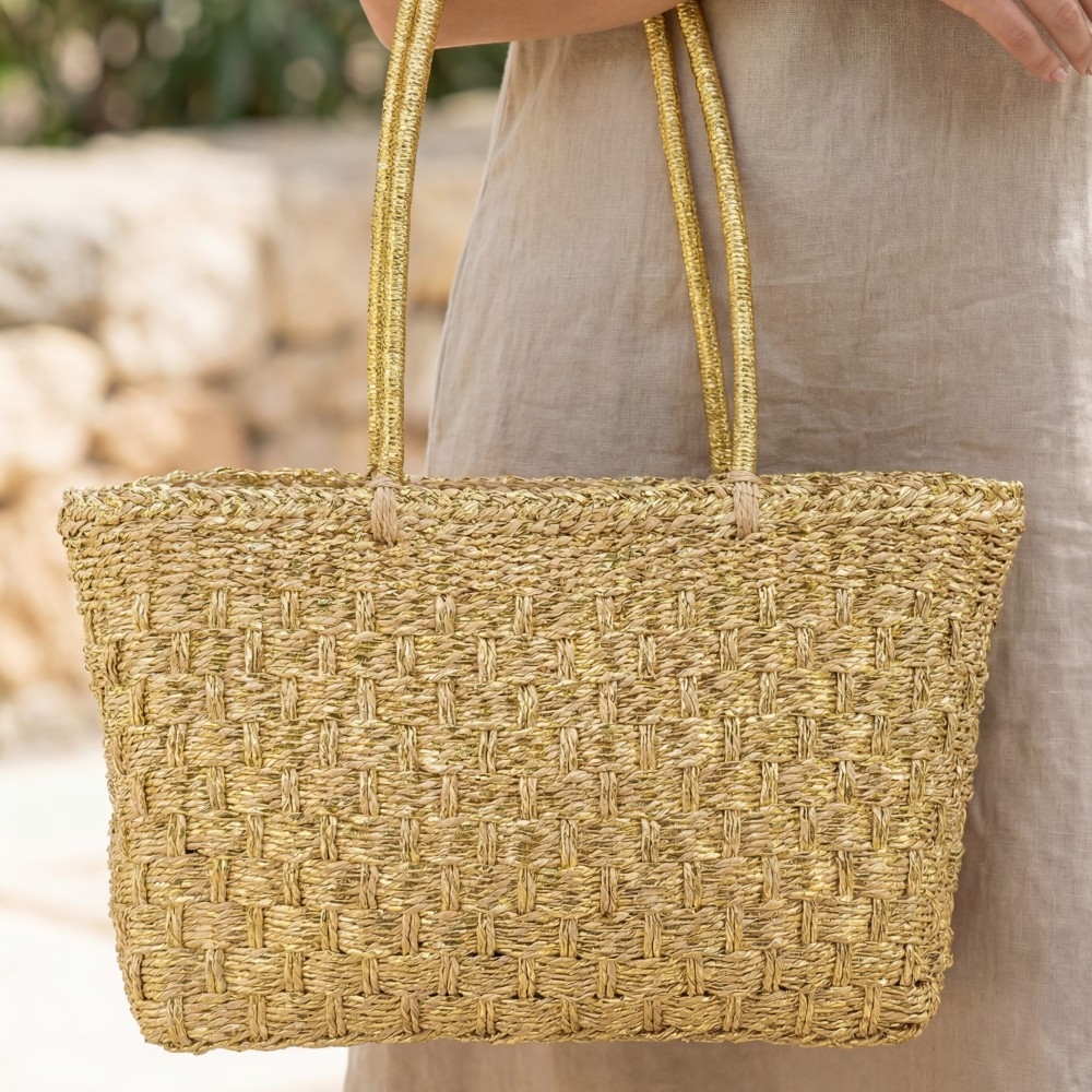Basket Weave Straw Tote Bag