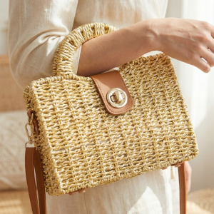 Basket Weave Top Handle Rectangle Box Bag
