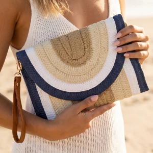 Arch Woven Straw Envelope Clutch