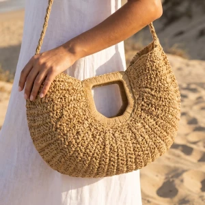 Square Handle Crochet Crescent Shoulder Bag