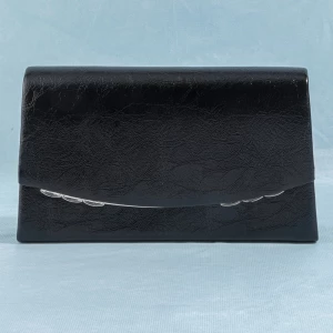 Crinkled Metallic Clutch With Crystal Accents