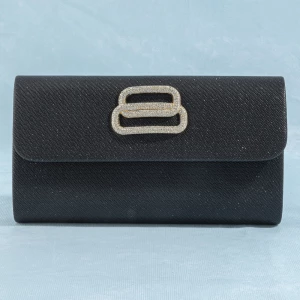 Glitter Woven Clutch With Crystal Buckle