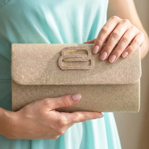 Glitter Woven Clutch With Crystal Buckle