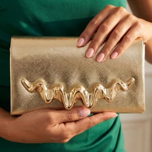 Metallic Clutch With Sculpted Wave Bar Accent