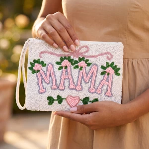 Mama Floral Bouquet Beaded Zip Pouch