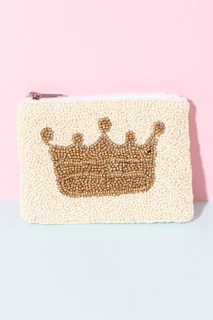 White Beaded Golden Crown Coin Purse