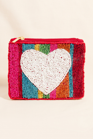 Rainbow Seed Beaded Heart Coin Purse