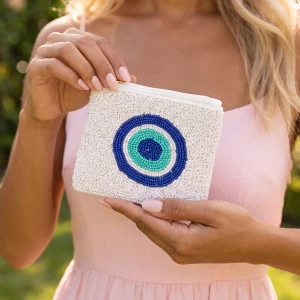 Beaded Evil Eye Zip Top Coin Pouch