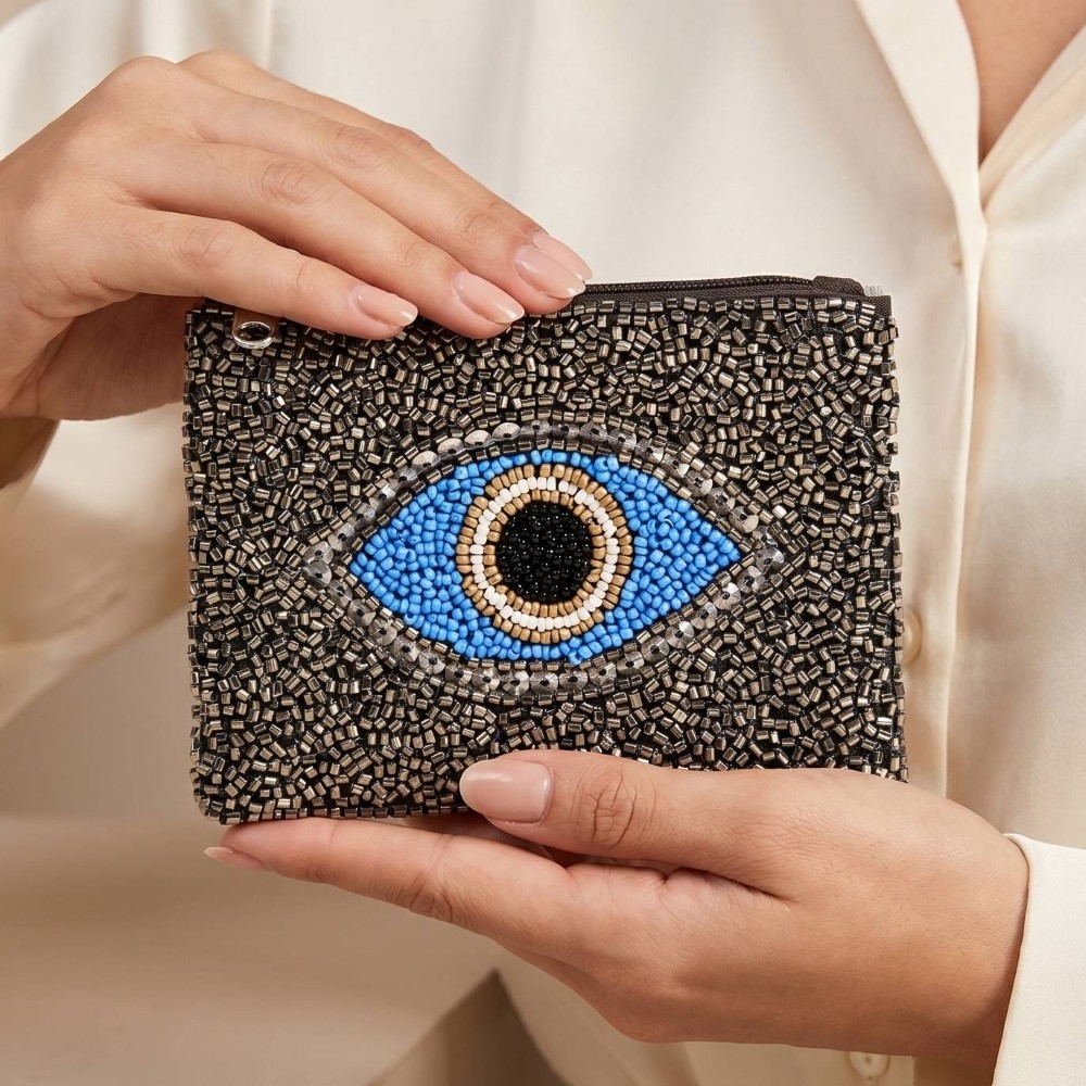 Black Evil Eye Beaded Coin Purse