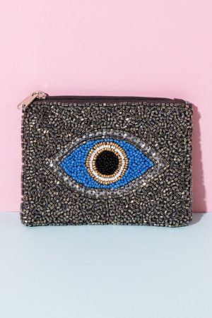 Black Evil Eye Beaded Coin Purse